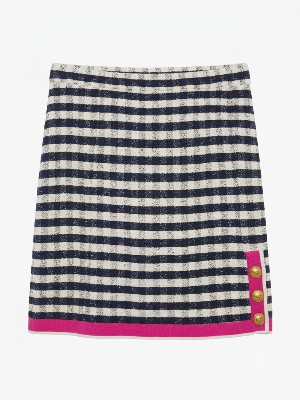 J. Crew Navy & White Gingham Mini Skirt with Pink Trim